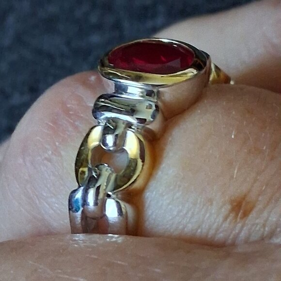 Thailand Two Tone gold silver Red Ruby Ring sz 9.25 - Picture 4 of 7